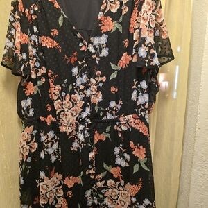 Lane Bryant Black Maxi Dress with Coral and Light Blue Floral Print